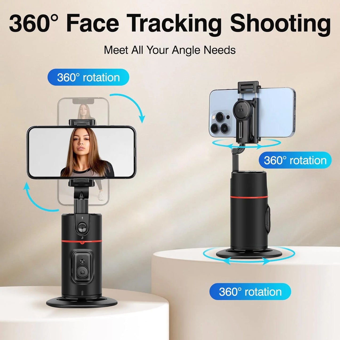 Auto Face Tracking Tripod with 360° Rotation for Selfie and Live Streaming - No App Required, Compatible with TikTok, Vlogs, and YouTube Videos