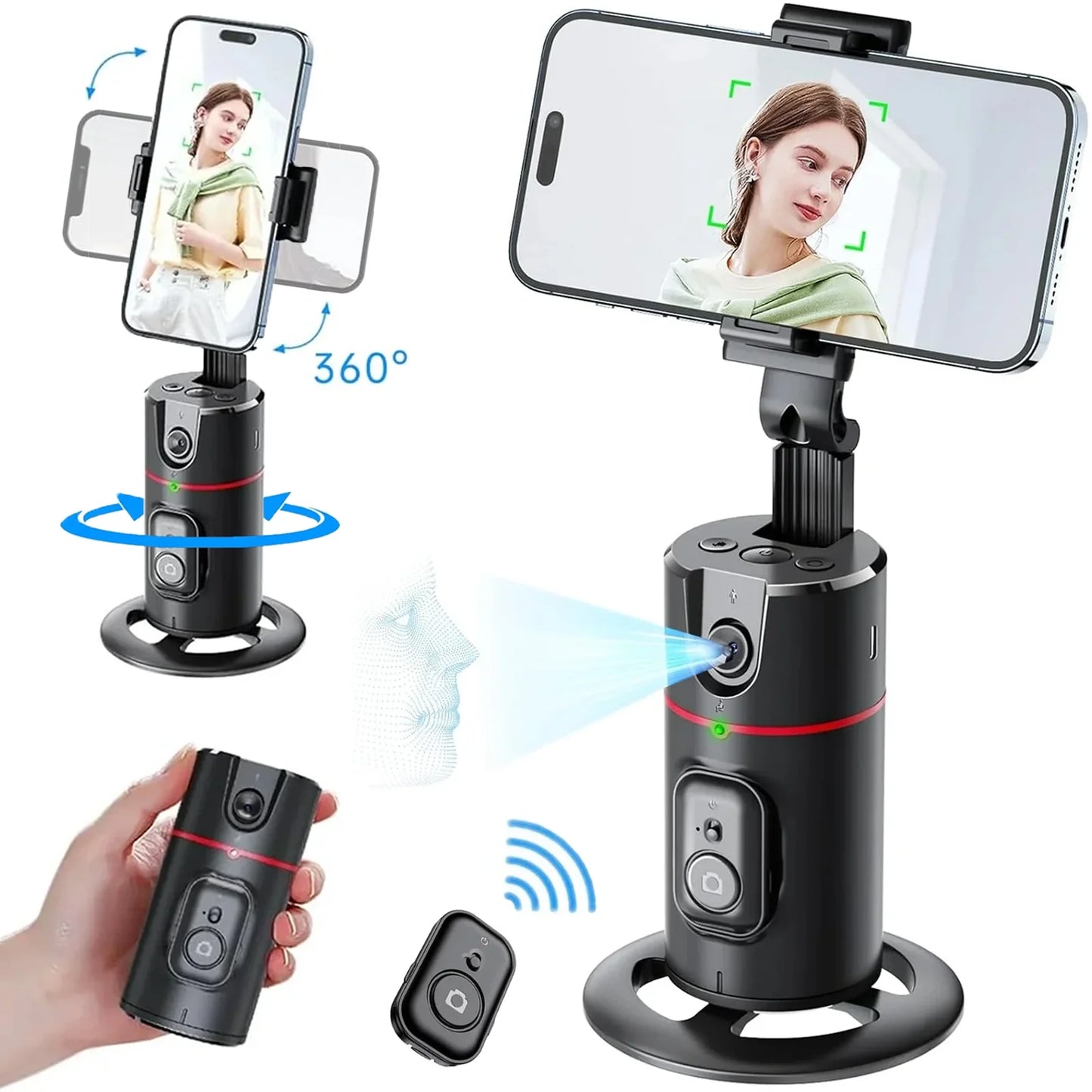 Auto Face Tracking Tripod with 360° Rotation for Selfie and Live Streaming - No App Required, Compatible with TikTok, Vlogs, and YouTube Videos