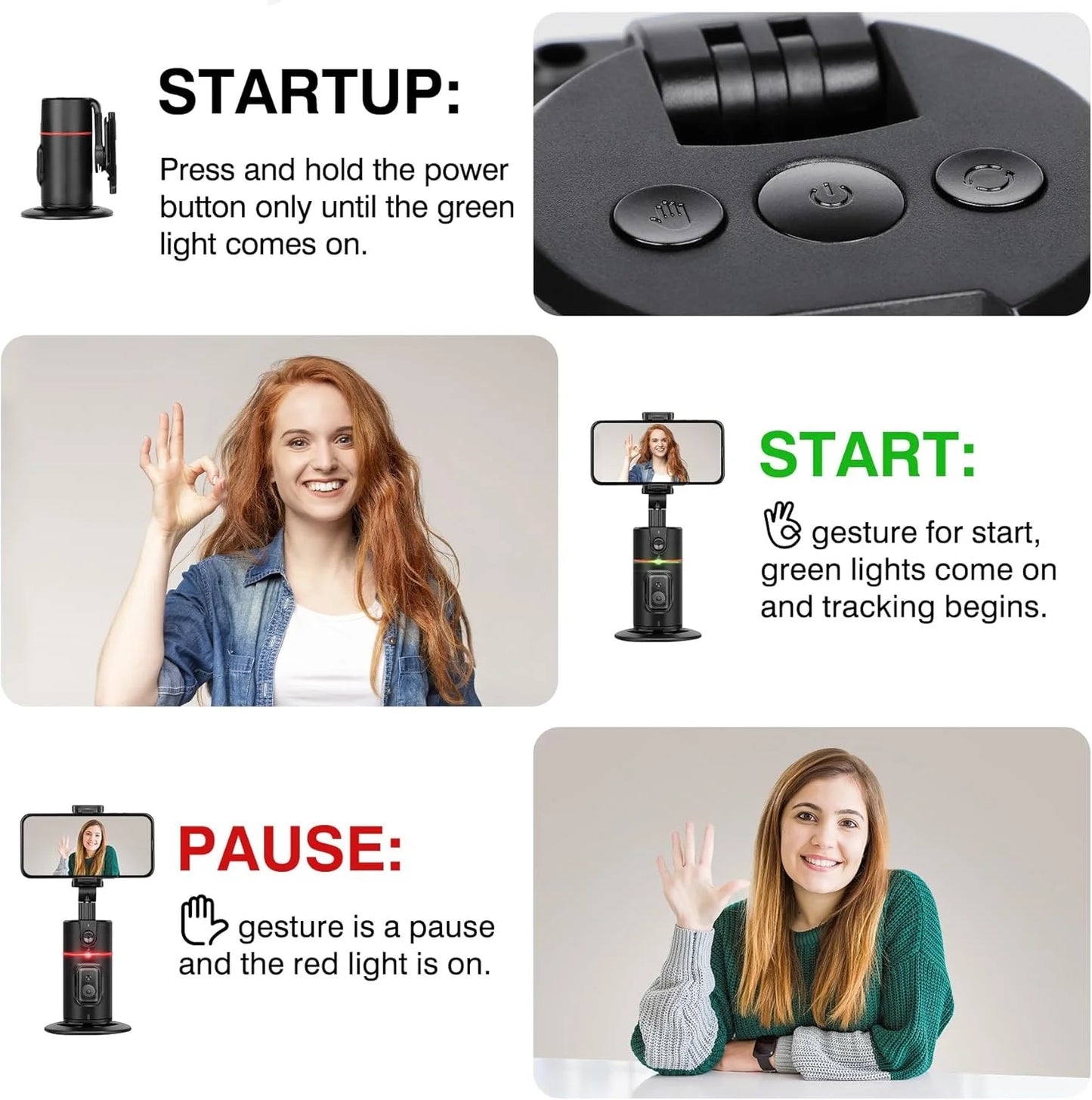 Auto Face Tracking Tripod with 360° Rotation for Selfie and Live Streaming - No App Required, Compatible with TikTok, Vlogs, and YouTube Videos