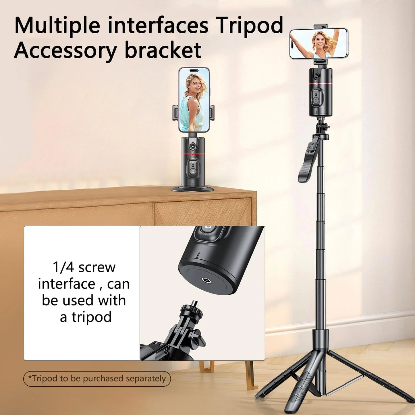 Auto Face Tracking Tripod with 360° Rotation for Selfie and Live Streaming - No App Required, Compatible with TikTok, Vlogs, and YouTube Videos