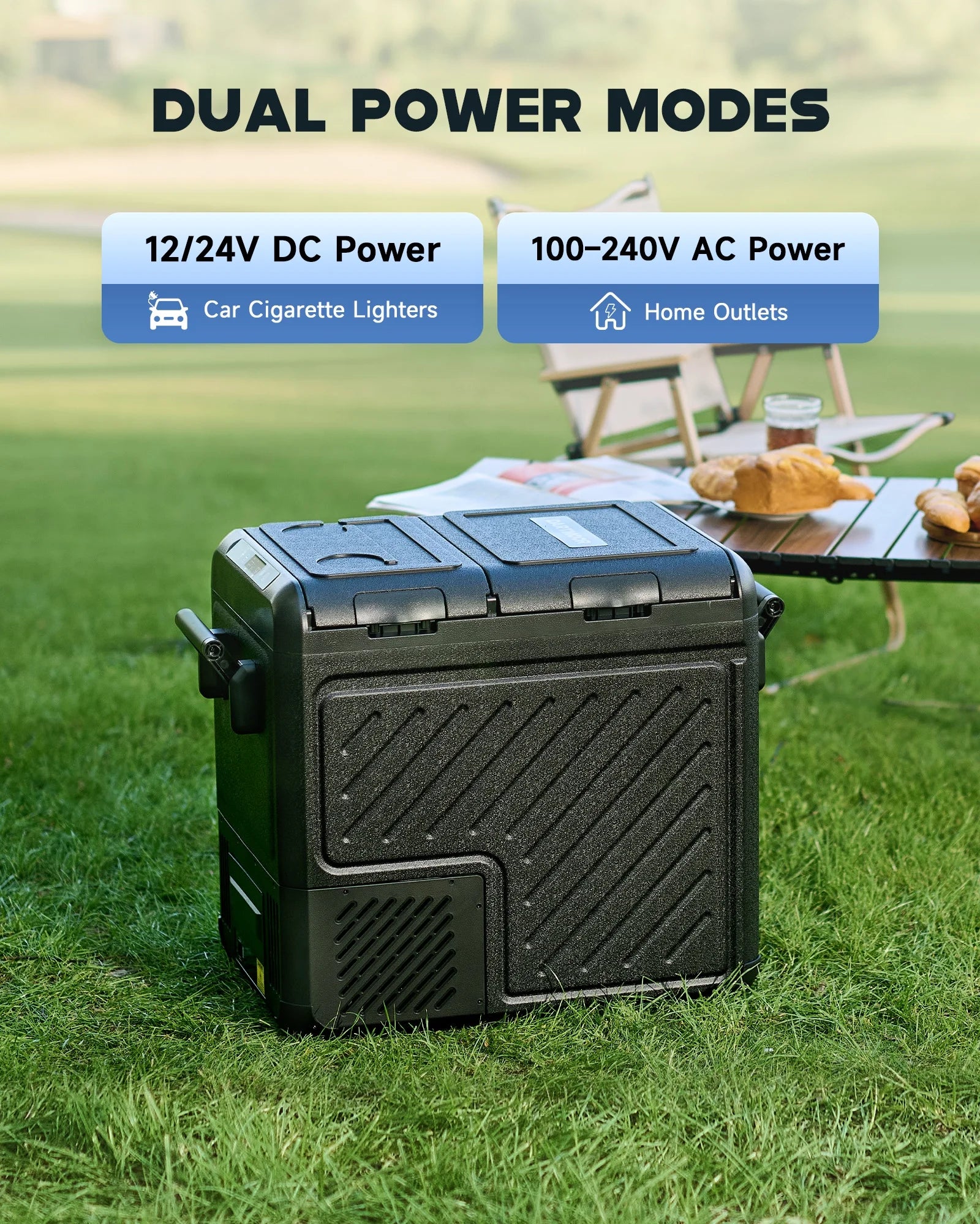 58 Quart Dual Zone Portable Car Refrigerator and Freezer with DC and AC Power Options