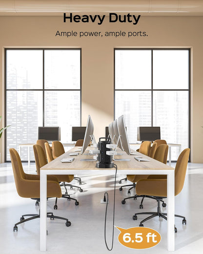 Surge Protector Power Strip Tower with 12 Outlets and 6 USB Ports, 1625W 13A Charging Station with 6.5Ft Heavy Duty Extension Cord for Home, Office, and Dorm Use - Black