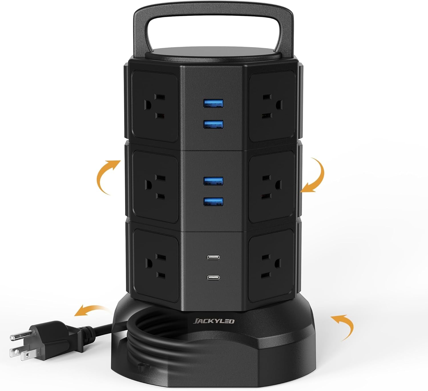 Surge Protector Power Strip Tower with 12 Outlets and 6 USB Ports, 1625W 13A Charging Station with 6.5Ft Heavy Duty Extension Cord for Home, Office, and Dorm Use - Black
