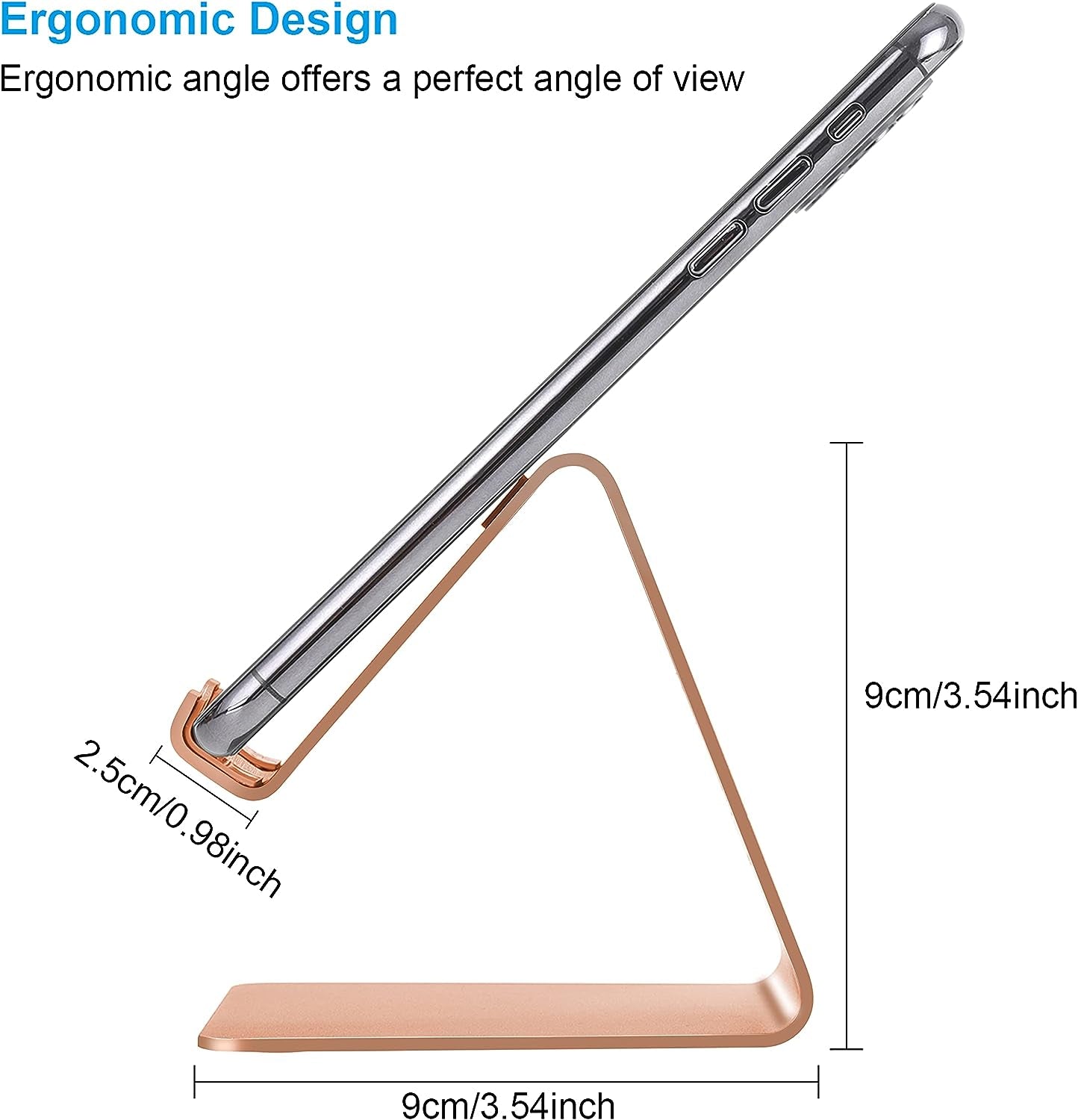 Cell Phone Stand and Desk Holder, Cradle and Dock for 4-8 Inch Phones, Ideal for Office, Kitchen, and Travel - T1 Rose Gold