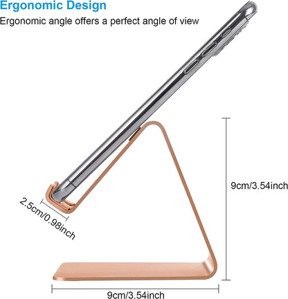 Cell Phone Stand and Desk Holder, Cradle and Dock for 4-8 Inch Phones, Ideal for Office, Kitchen, and Travel - T1 Rose Gold