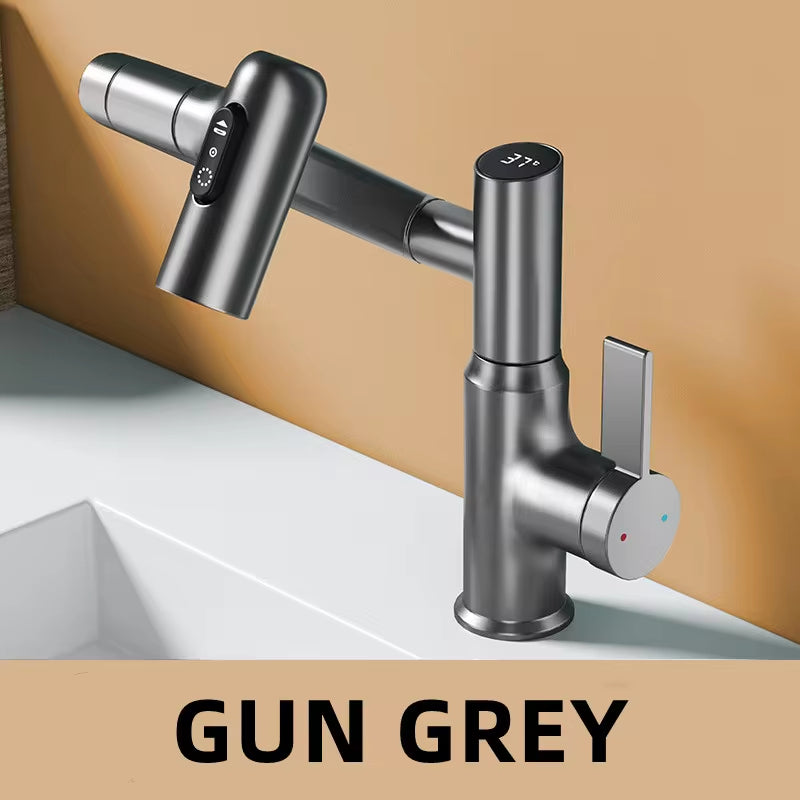 Digital Display LED Bathroom Basin Faucet with 360-Degree Rotation and Multi-Function Stream Sprayer for Hot and Cold Water Mixing