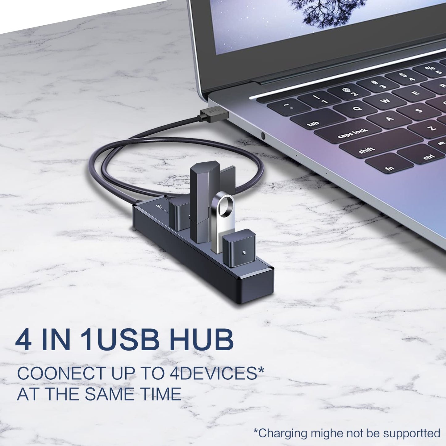H302S USB 3.0 Hub with 2-Foot Cable - Multi-Port Expander for Fast Data Transfer, Compatible with Windows PC, Mac, Printers, and Mobile HDDs