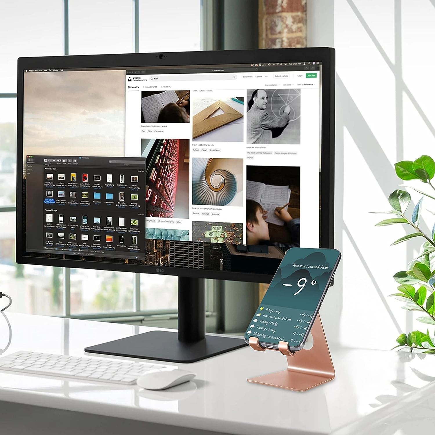 Cell Phone Stand and Desk Holder, Cradle and Dock for 4-8 Inch Phones, Ideal for Office, Kitchen, and Travel - T1 Rose Gold