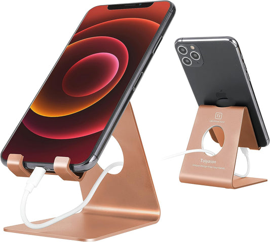 Cell Phone Stand and Desk Holder, Cradle and Dock for 4-8 Inch Phones, Ideal for Office, Kitchen, and Travel - T1 Rose Gold
