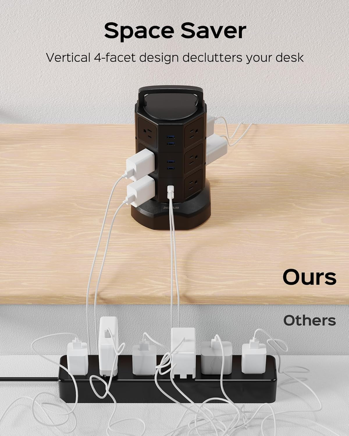 Surge Protector Power Strip Tower with 12 Outlets and 6 USB Ports, 1625W 13A Charging Station with 6.5Ft Heavy Duty Extension Cord for Home, Office, and Dorm Use - Black