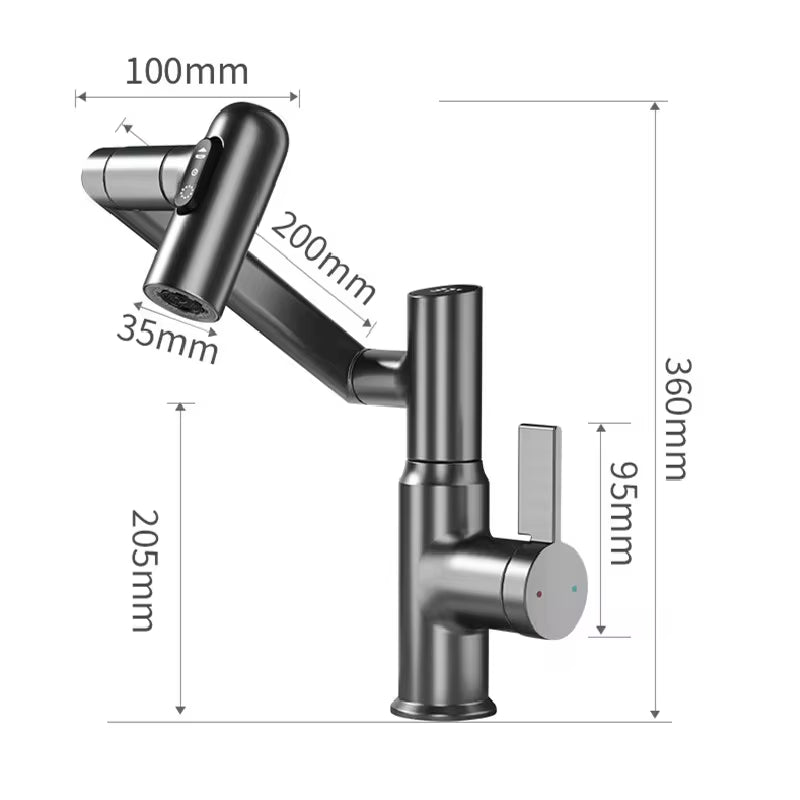 Digital Display LED Bathroom Basin Faucet with 360-Degree Rotation and Multi-Function Stream Sprayer for Hot and Cold Water Mixing